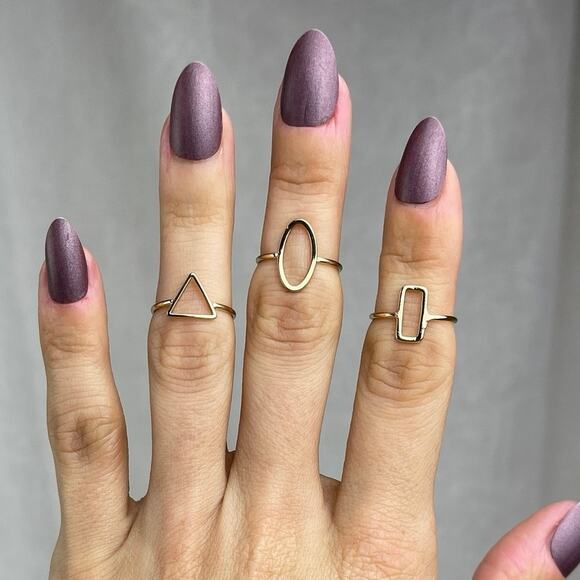🫶🏼 NWOT Gold Tone Geometric Midi Ring Set Size 3 - 3.5 Triangle Rectangle Oval - Picture 1 of 15
